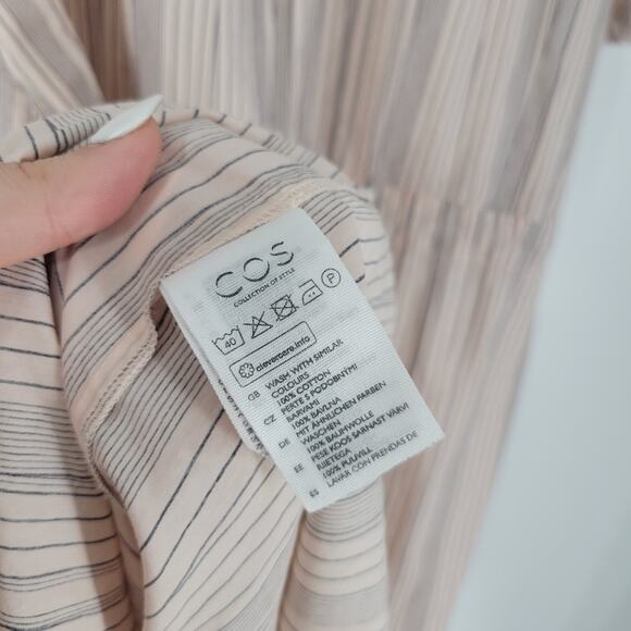COS Pink Black Stripe Cotton Waist Tie Button Down Short Sleeve Mini Dress 14 - Picture 9 of 10